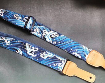 Japanese Guitar Straps for Women - Wave Guitar Strap - Shoulder Strap for Guitars of All Sizes - Guitar Strap Leather -Gift For Music Lovers