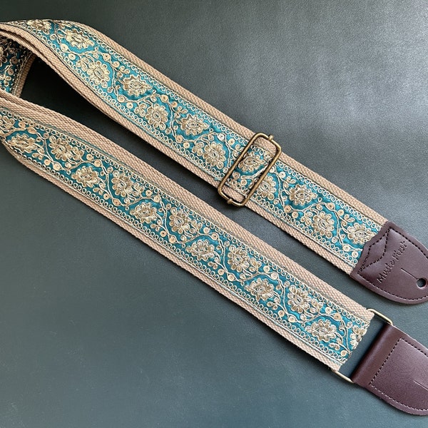 Handmade Guitar Strap, Embroidered Strap for Guitars of All Sizes, Dainty Basss Strap, Gift for Guitar Players