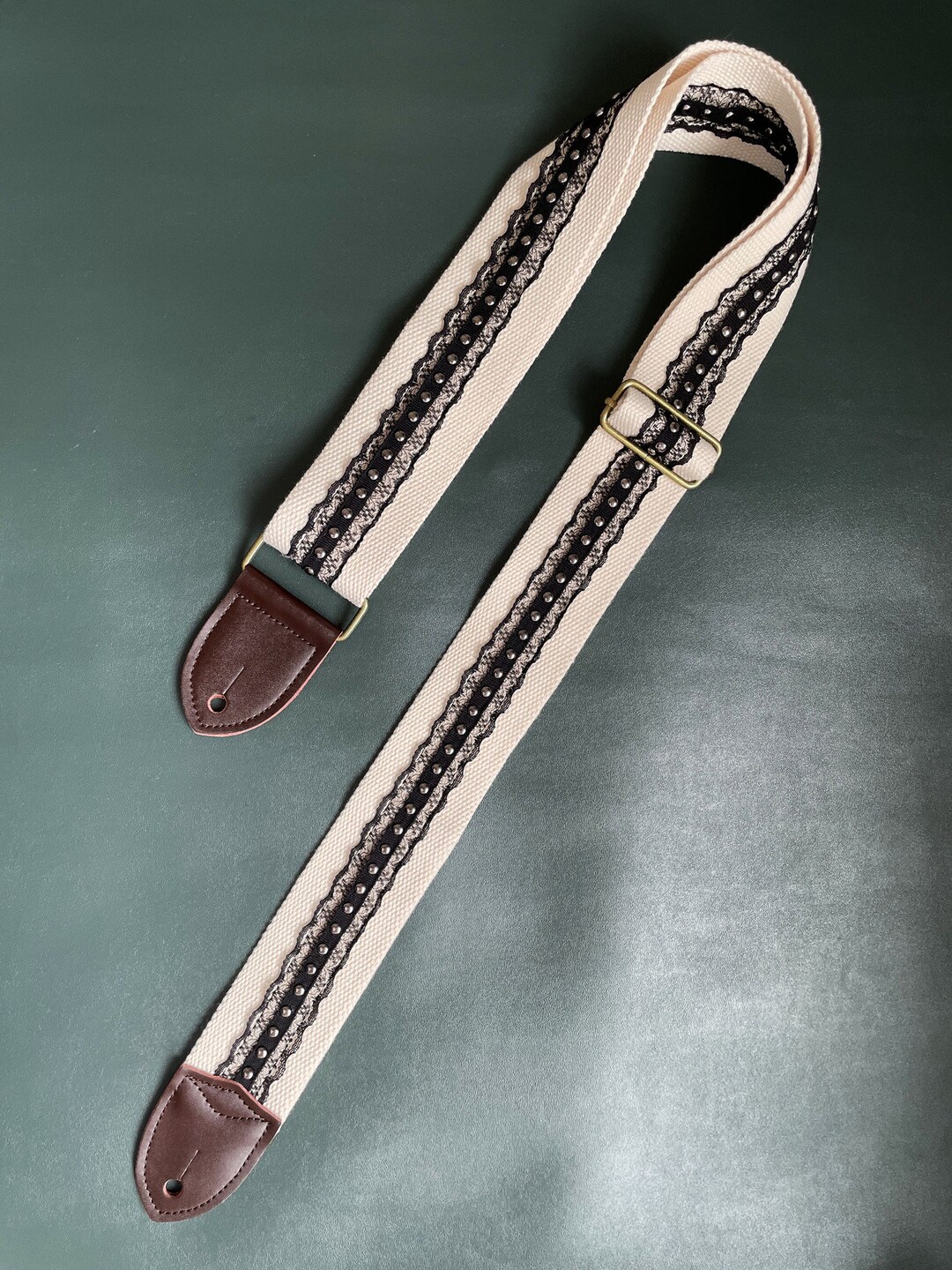 Punk Guitar Strap, Rivet and Lace Guitar Strap, Handmade Shoulder Strap