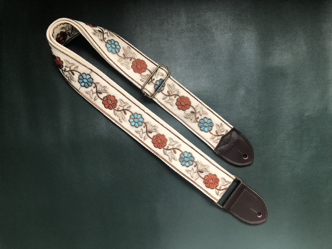 Embroidered Guitar Strap, Floral Guitar Strap, Handmade Bass Strap