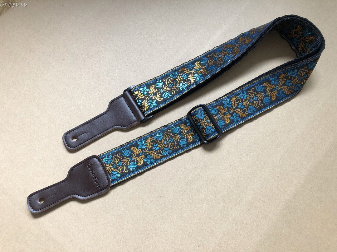 Blackbluegold Guitar Strap, Handmade Guitar Strap, Shoulder Strap for
