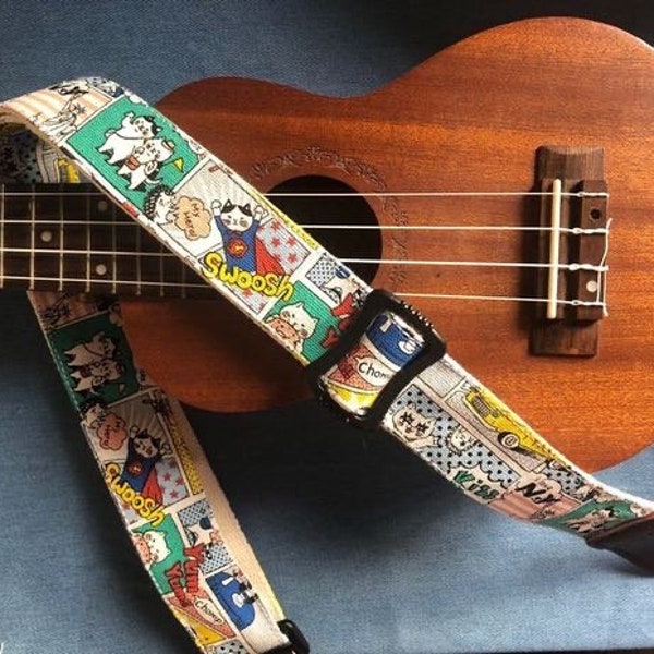 Personalisierter Gitarrengurt mit Bild - Süßer Gitarrengurt Western - Katzen Gitarrengurt - Ukulelengurt Leder - Geschenk zum 7