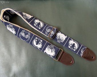 Indigo Guitar Strap, Cartoon Theme Strap, Soft Guitar Strap, Handmade Shoulder Strap for Guitars of All Sizes, Gift for Guitar Players