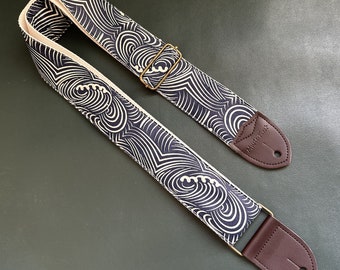 Wave Pattern Guitar Strap, Japanese Style Strap for Guitars of All Sizes, Handmade Bass Strap, Gift for Guitar Players