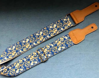 Flowers Guitar Strap - Adjustable Guitar Strap - Personalized Guitar Strap Acoustic- Shoulder Strap Leather In All Sizes - Anniversary Gifts