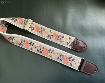 Vintage Style Guitar Strap, Handmade Bass Strap, Embroidered Guitar Strap, Shoulder Strap for Guitars of All Sizes, Gift for Guitar Players