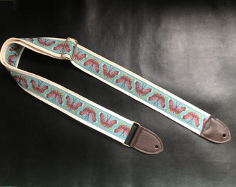 Butterfly Guitar Strap, Fine Embroidered Guitar Strap, Shoulder Strap for Guitars of All Sizes, Handmade Guitar Strap, Gift for Musician