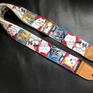 Punk Style Cat Guitar Strap, Handmade Strap for Guitars or Basses, Cute Anime Guitar Strap, Gift for Music Players, Unique Guitar Strap