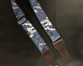 Japanese Style Guitar Strap, Handmade Guitar Strap, Shoulder Strap for Guitars of All Sizes, Indigo Guitar Strap, Gift for Guitar Players