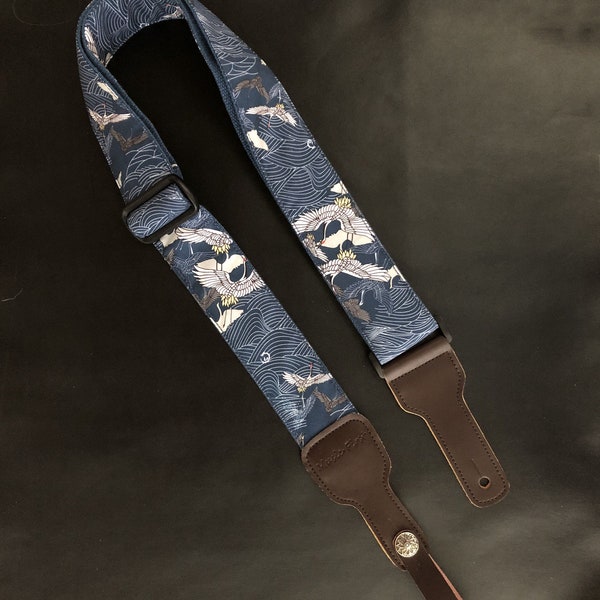 Japanese Style Guitar Strap, Handmade Guitar Strap, Shoulder Strap for Guitars of All Sizes, Indigo Guitar Strap, Gift for Guitar Players