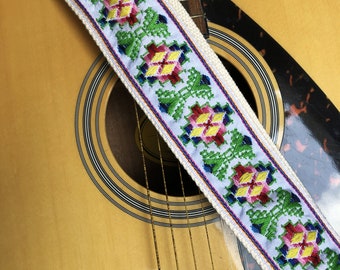 Adjustable Embroidery Guitar Straps for Acoustic - Cotton Fabric Guitar Strap- Electric Guitar Strap- 6 Month Anniversary Gift for Boyfriend