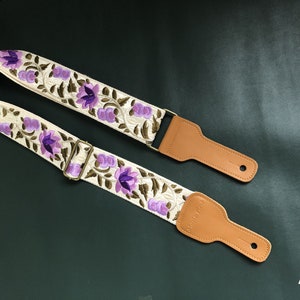 Embroidered Guitar Strap, Purple Flowers Guitar Strap, Totally Handmade Guitar Strap, Shoulder Strap for Guitars of all Sizes image 5