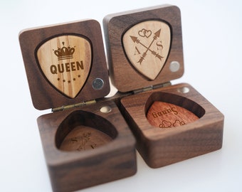 Custom Wooden Guitar Picks Box - Custom Picks  - Unique Gift for Guitar Players - Wood Picks Kit - Engraved Wood Pick Case - Box with Picks