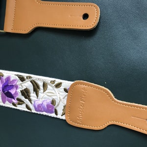 Embroidered Guitar Strap, Purple Flowers Guitar Strap, Totally Handmade Guitar Strap, Shoulder Strap for Guitars of all Sizes image 2