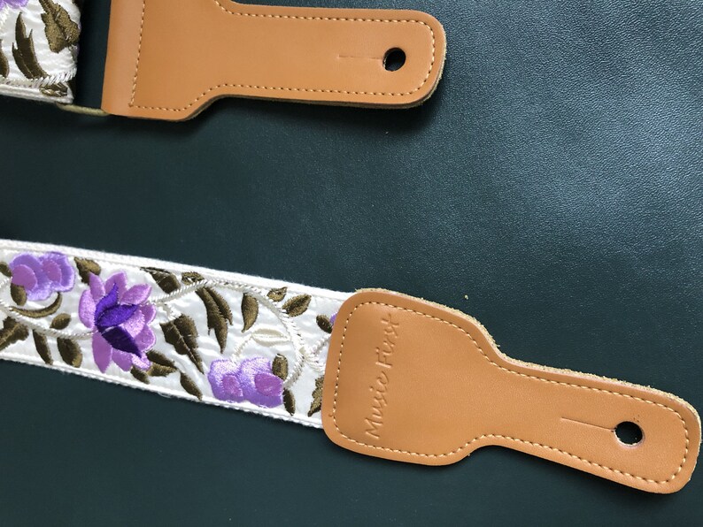 Embroidered Guitar Strap, Purple Flowers Guitar Strap, Totally Handmade Guitar Strap, Shoulder Strap for Guitars of all Sizes image 2