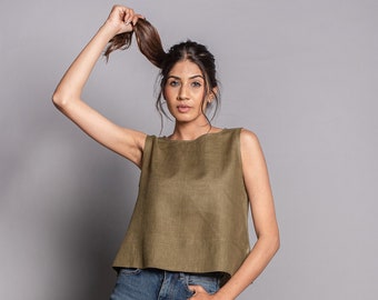 Linen crop top, Linen sleeveless top, Natural linen top, Crop top for woman, Linen casual top, Linen blouse,Summer clothing, Linen shirt