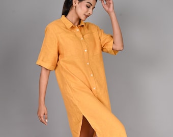 Linen Tunic Dress for Women, Button Down Summer Dress, Relaxed Fit Shirt Dress, Casual Vacation Outfit, Sustainable Linen Clothing