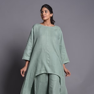 Women&#39;s Shirt Pants Sets Street wear Linen long sleeve set,festival clothing,linen pajama Set, Linen women suit,Linen handmade clothing