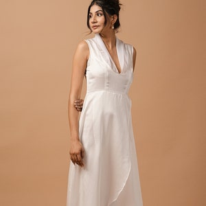 White Satin Silk Maxi Dress: High Low Hem Wedding Gown