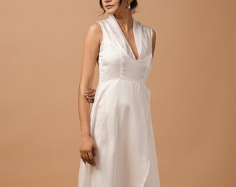 White Satin Silk Maxi Dress: High Low Hem Wedding Gown