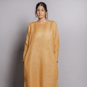 Linen Tunic Dress, Linen Kimono Dress, Summer Linen Clothing, Linen Clothing for Women, Long Sleeve Dress,Loose Fit Dress,linen polo dress