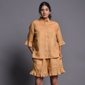 Ruffle Linen Set: Women&#39;s Two Piece Summer Outfit