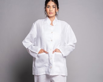 Linen Two Piece Set, Linen Shirt and Pajama Set, Linen set, white linen dress, linen dresses, linen clothing, plus size dress, linen shirt