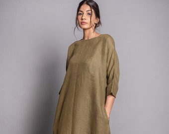 Linen Maxi Dress, Linen Dress, Plus Size Linen Clothing For Women, Plus Size Dress, Linen dress 3/4 sleeves, Linen kaftan,Loose style dress