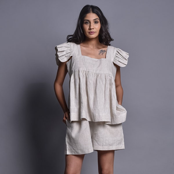 Linen Lounge Set: Smock Top & Shorts - Organic Relaxed Fit
