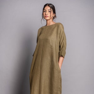 Linen Maxi Dress, Linen Dress, Plus Size Linen Clothing For Women, Plus Size Dress, Linen dress 3/4 sleeves, Linen kaftan,Loose style dress