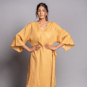 Wrap Linen Dress with Pockets, Maternity linen dress, Oversized linen dress, Linen Clothing Sustainable, Gift for Her, linen midi dress