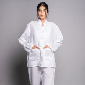 Linen Two Piece Set, Linen Shirt and Pajama Set, Linen set, white linen dress, linen dresses, linen clothing, plus size dress, linen shirt