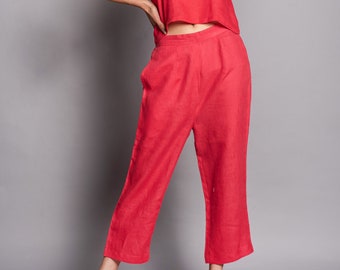 Pyjama en lin, Vêtements de nuit en lin, Vêtements de détente en lin, Pyjama d'été, Pyjama pour femme, Pantalon en lin avec livraison gratuite