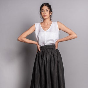 White and Black Linen set, linen summer skirt and crop top, , linen co ord set,   Summer Two Piece Outfit,Pure Linen Boho Set