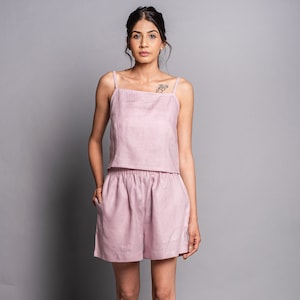 Linen Top & Shorts Set, Women&#39;s linen crop top, Linen Relaxed Fit Set, Gift for Her, Linen Shorts, Co-ord Set For Women, Women clothing