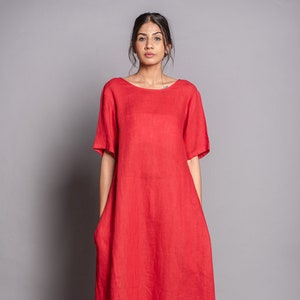 Linen Red Dress, Cocktail Dress, Linen Dress for Women, Linen Maxi ...