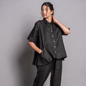 Women&#39;s Comfy 2 Piece Line Pants and Top Set, Linen Relaxed Pajama, linen lounge wear, Cooling Travel Set for Warm Weather, Gift For Mom