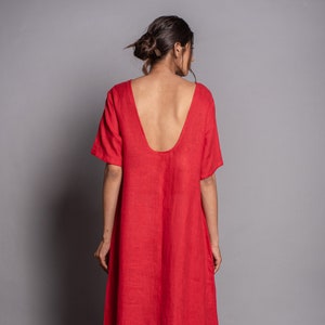 Linen Red Dress, Cocktail Dress, Linen Dress for Women, Linen Maxi Dress, Short Sleeves,Summer Dress Loose,Linen Spring Kaftan Dress