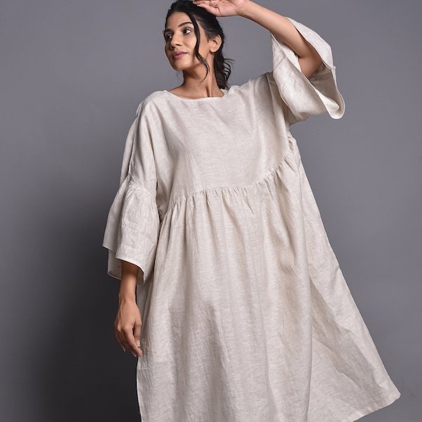 Linen dress, Linen Woman's Dress Oversized, midi dress 3/4 sleeves,Linen Dresses for Women, Maternity   Midi Length dress ,Baby bump dress.