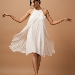 White Chiffon Bridesmaid Dress: Sleeveless Asymmetric Formal Gown