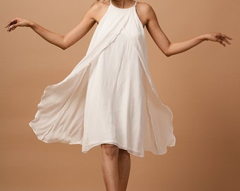 White Chiffon Bridesmaid Dress: Sleeveless Asymmetric Formal Gown women clothing