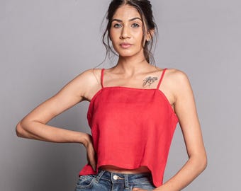 Linen Cami Crop Top: Spaghetti Strap Summer Blouse, women top, gift for her, women clothing