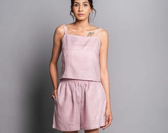Linen Crop Top & Shorts Set: Women's Relaxed Fit Co-ord women clothing, gift for her