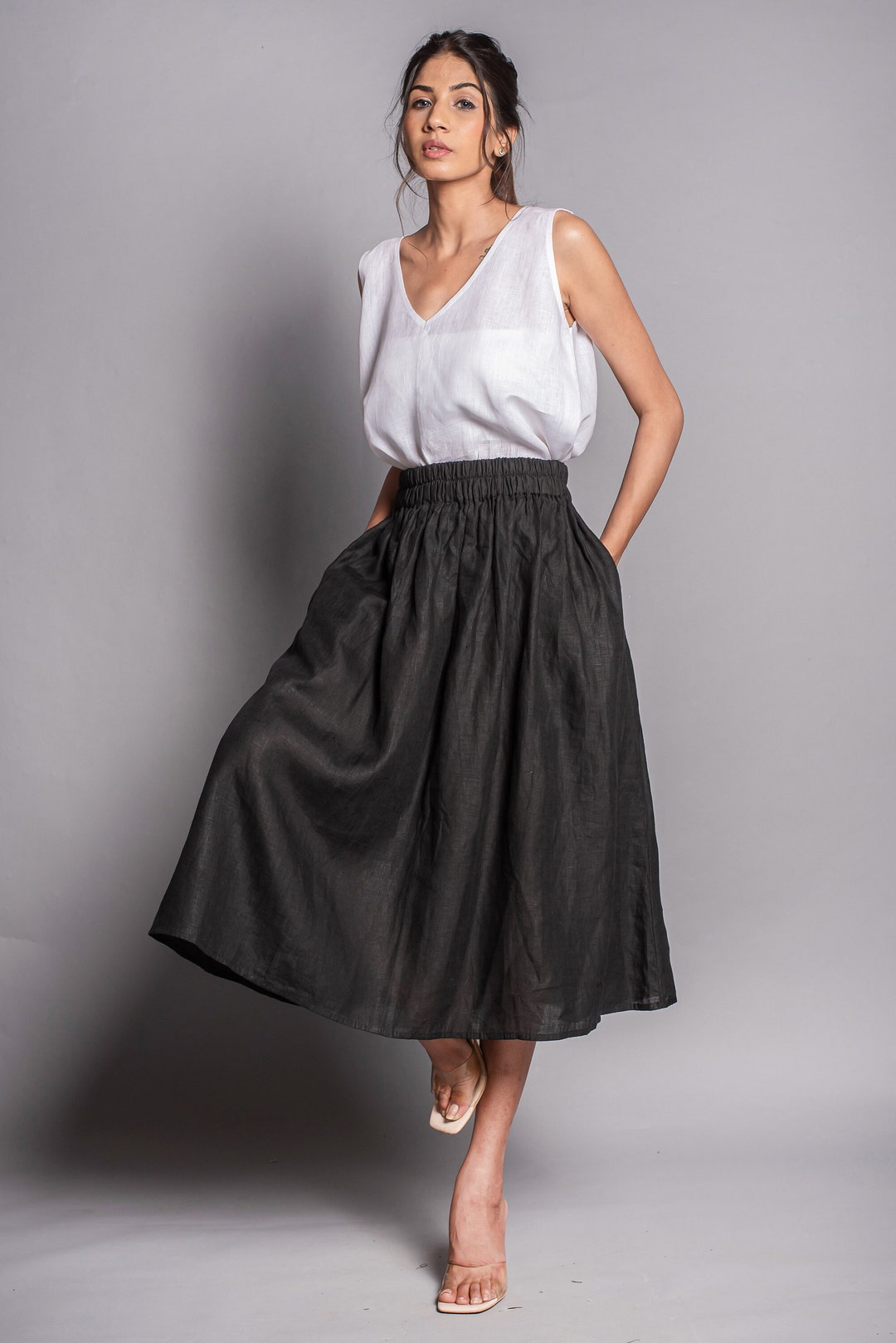 Two Piece Linen Set, Linen Skirt, Linen Tank Top, Casual Linen Set for