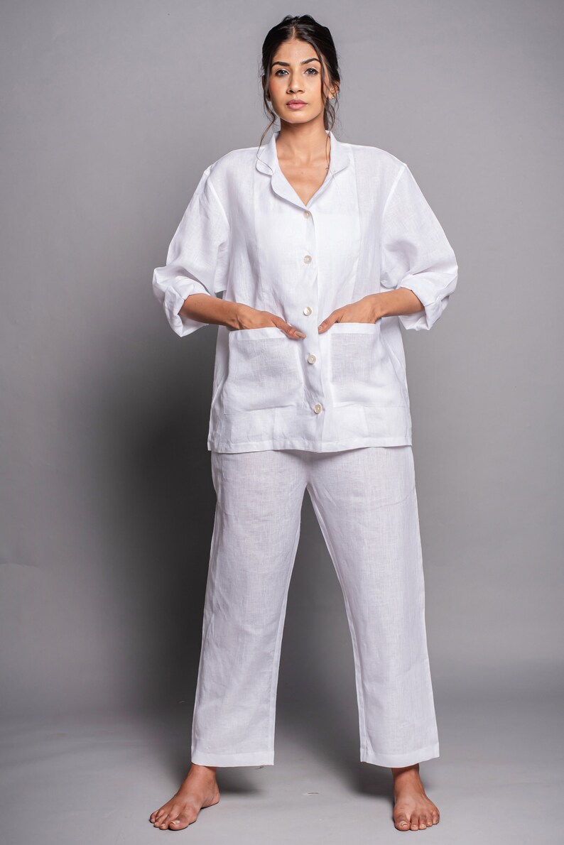 Linen Two Piece Set Linen Shirt and Pajama Set Linen Set Etsy