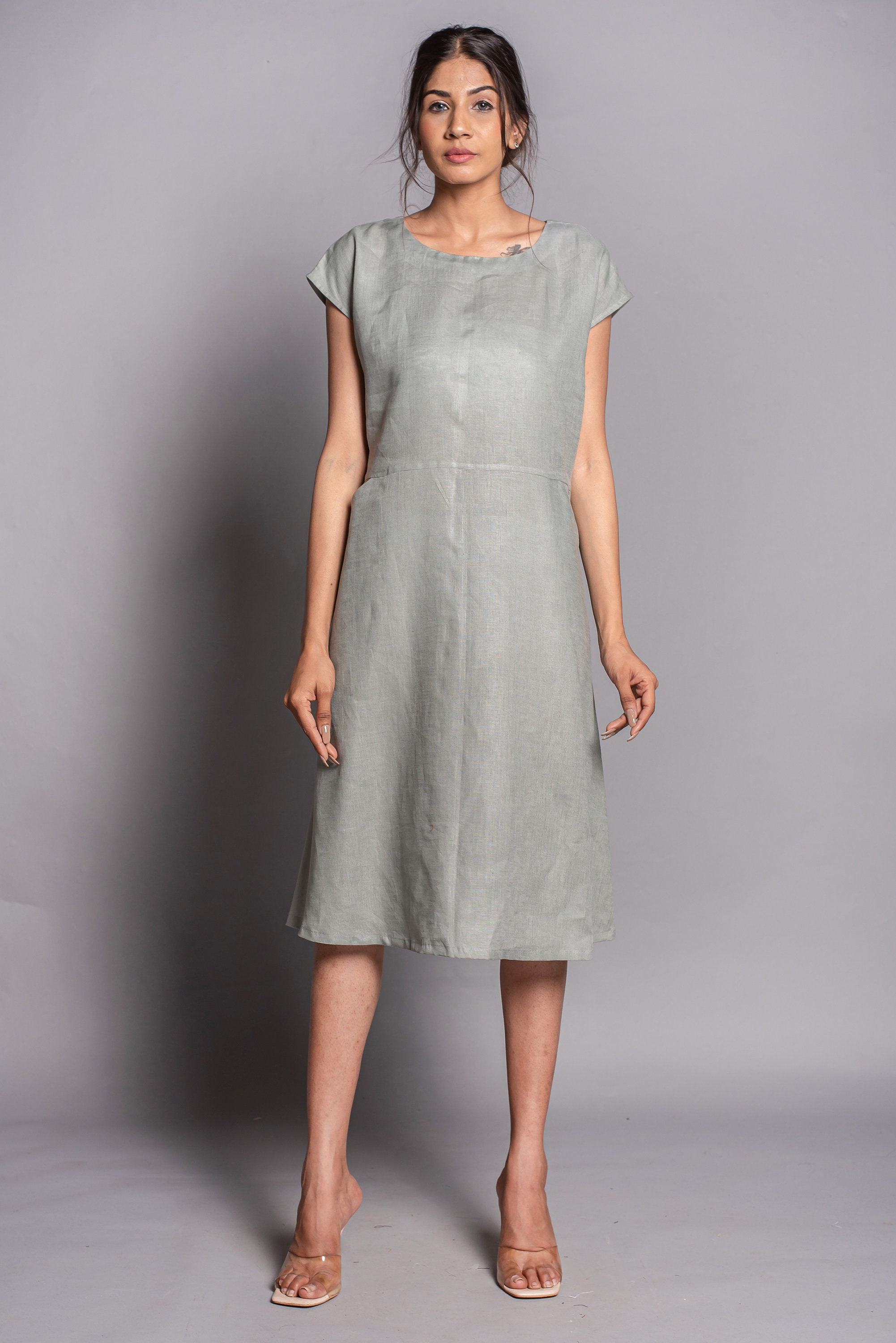 Loose Linen Tunic Dress: Drop Shoulder, Pockets, Plus Size women clothing Loose Linen Tunic Dress: Drop Shoulder, Pockets, Plus Size women clothing