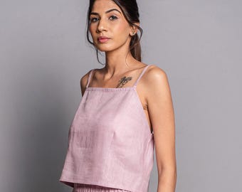 Top curto de linho: blusa de verão com alças finas