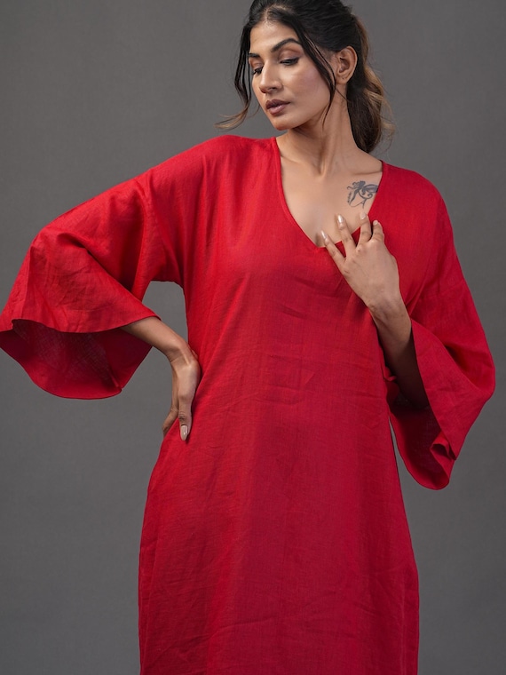 knee length dresses for ladies Linen Bell Sleeve Dress Melissa