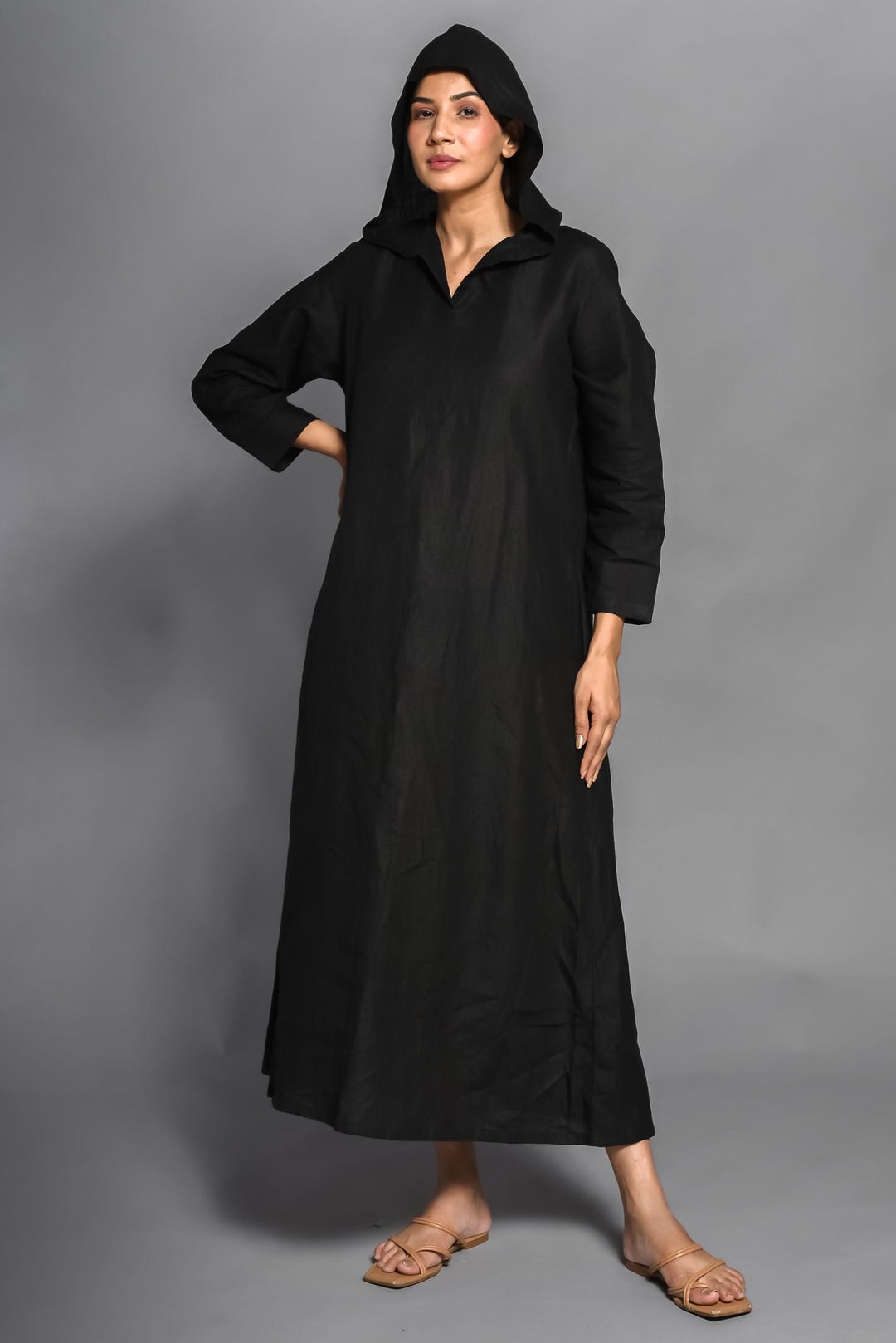 Ashley | Linen V-Neck Long Sleeve Dress main image 0