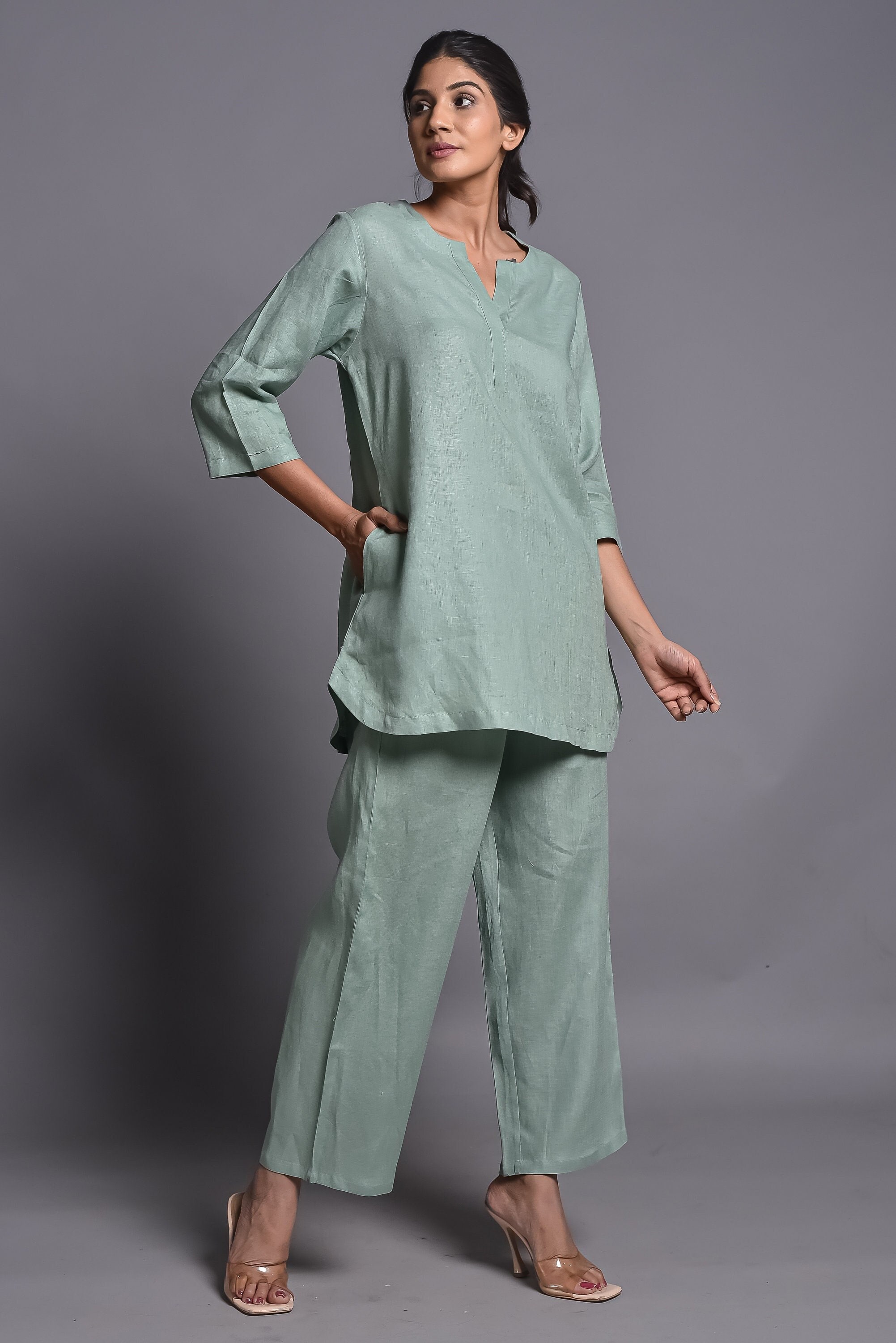 Bamboo Pajama Set, Natural Sleepwear, Wide Leg Pants, Womens